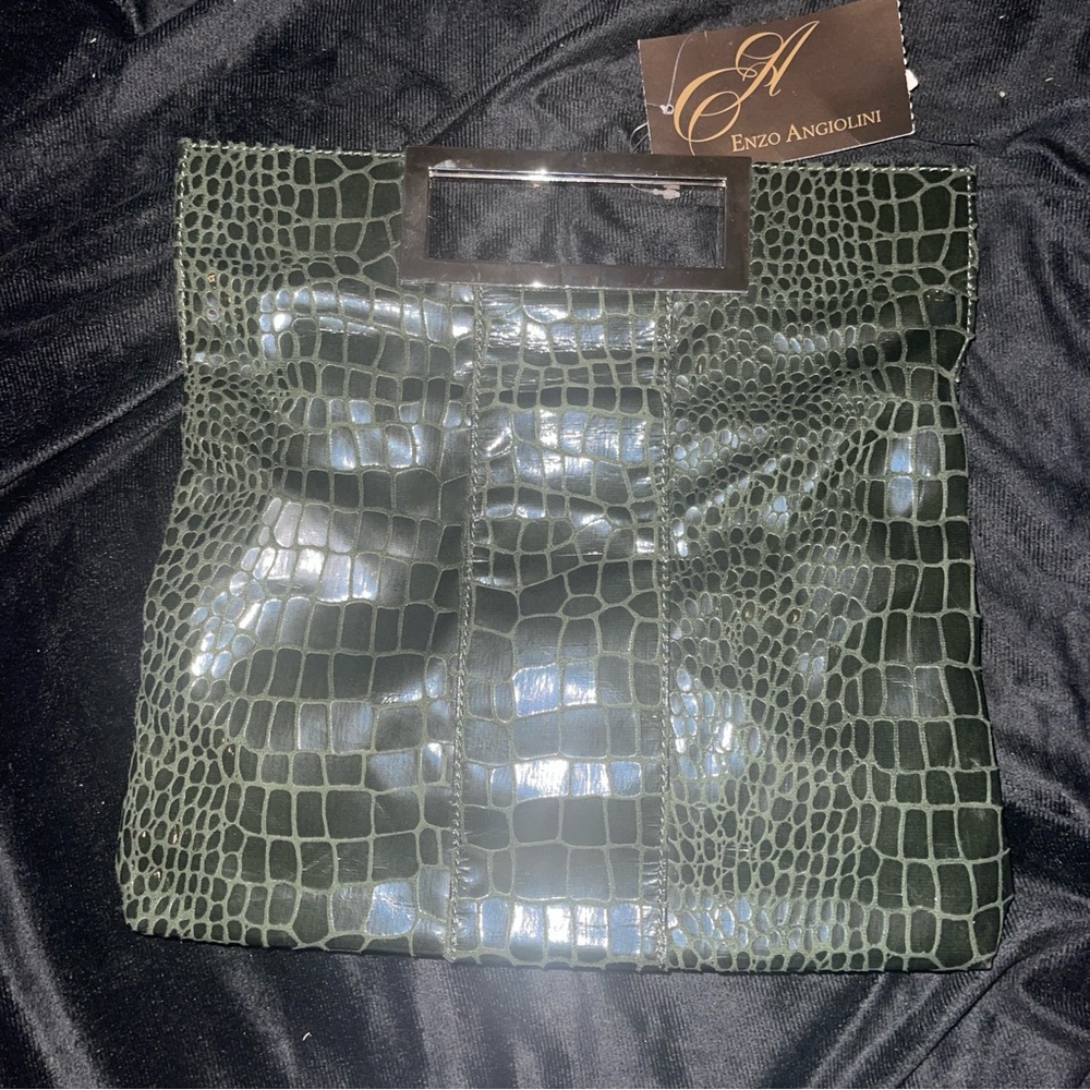 Enzo Angiolini Dark Green Croc-Embossed Wristlet